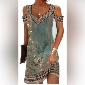 Women's Boho Floral Print Casual Loose Summer Dress.